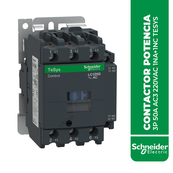 SE.LC1D50M7 CONTACTOR POTENCIA MAGNETICO 3P 50A AC3 220VAC 1NA+1NC TESYS
