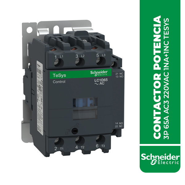 SE.LC1D65M7 CONTACTOR POTENCIA MAGNETICO 3P 65A AC3 220VAC 1NA+1NC TESYS