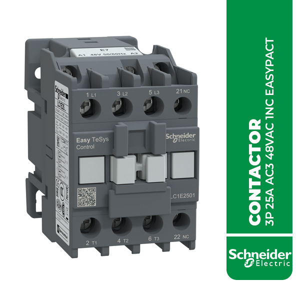SE.LC1E2501E7 CONTACTOR 3P 25A AC3 48VAC 1NC EASYPACT