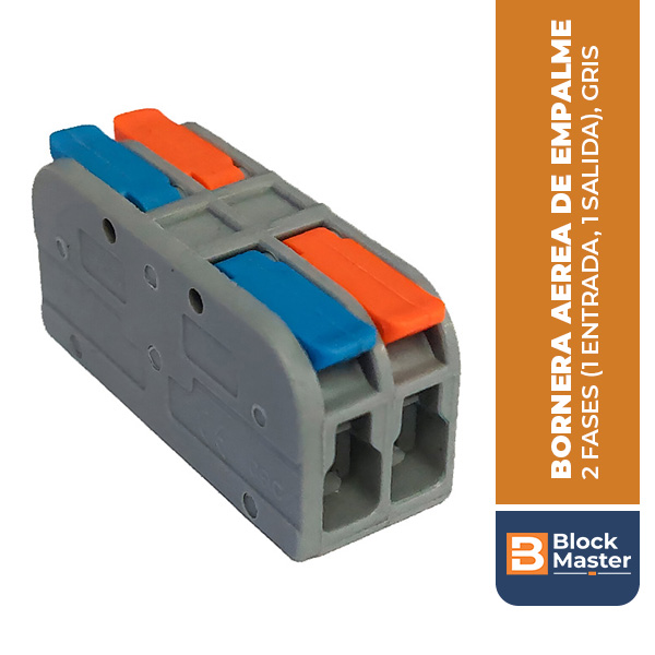 BORNERA AEREA DE EMPALME, 2 FASES (1 ENTRADA, 1 SALIDA), GRIS, 0.2-4mm2, 32A, MARCA BLOCK MASTER