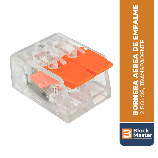 BM.221-2P-4M BORNERA AEREA DE EMPALME, 2 POLOS, TRANSPARENTE, 0.2-4mm2, 13x19.4x9.6MM, 32A