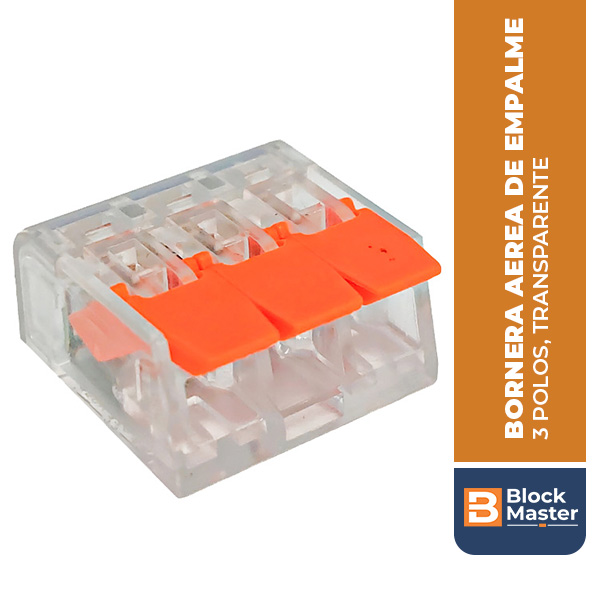 BM.221-3P-4MM BORNERA AEREA DE EMPALME, 3 POLOS, TRANSPARENTE, 0.2-4mm2, 18.6x19.4x9.6MM, 32A