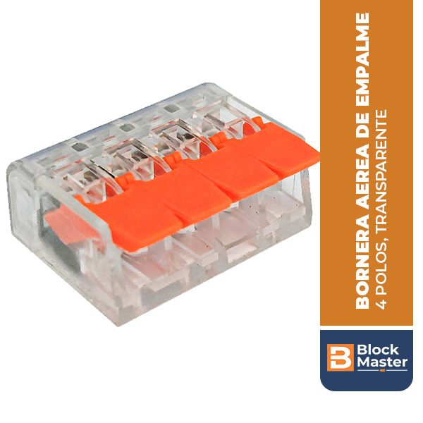 BM.221-4P-4M BORNERA AEREA DE EMPALME, 4 POLOS, TRANSPARENTE, 0.2-4mm2, 24.2x19.4x9.6MM, 32A