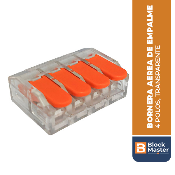 BM.221-4P-6M BORNERA AEREA DE EMPALME, 4 POLOS, TRANSPARENTE, 0.2-6mm2, 31x25.07x11.3MM, 40A