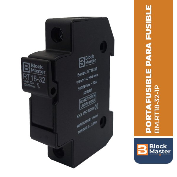 BM.RT18-32X-1P PORTAFUSIBLE PARA FUSIBLE DE 10X38 CON LED, 32A, 1P, 500/690V, GRIS OSCURO, BLOCK MASTER