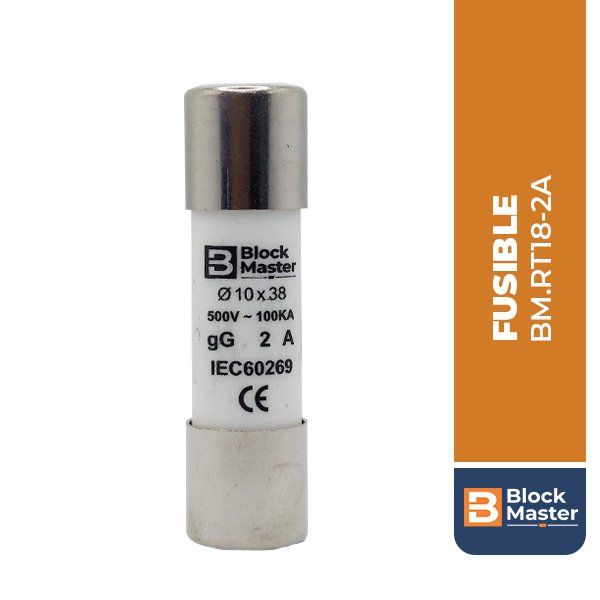 BM.RT18-2A FUSIBLE 2A, 10x38, Gg, 500V, 100kA, IEC 60269, CE, BLOCK MASTER
