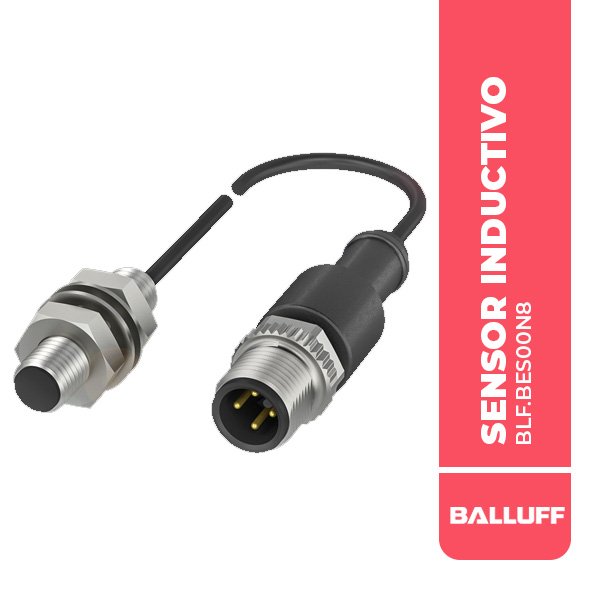 BLF.BES00N8 SENSOR INDUCTIVO, M8, Ø8x30MM, ALCANCE 1.5MM, RASANTE, CABLE 0.20M CON CONECTOR M12 4P, PNP NA, 10-30VDC, IP67, BALLUFF