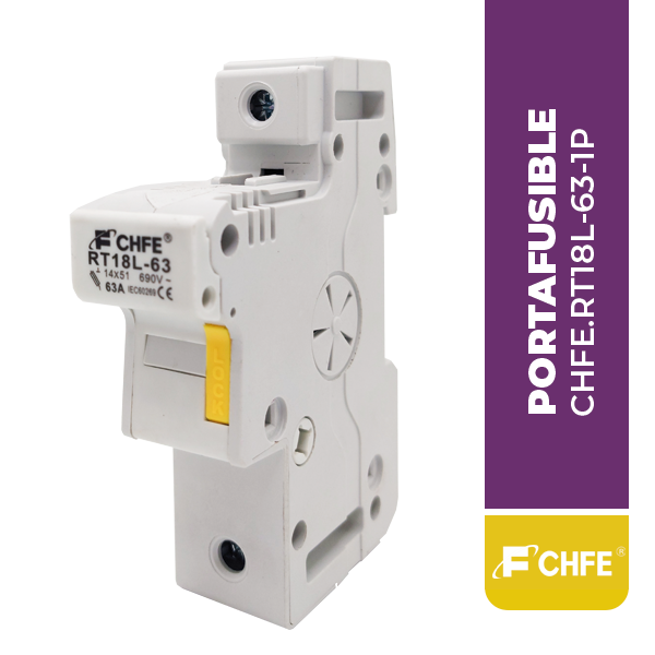 CHFE.RT18L-63-1P PORTAFUSIBLE PARA FUSIBLE DE 14X51, 63A, 1P, 500/690V, CHFE
