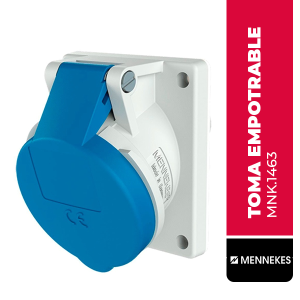 TOMA EMPOTRABLE, 2P+T, 16A, 250V, AZUL, 6H, IP44, MENNEKES